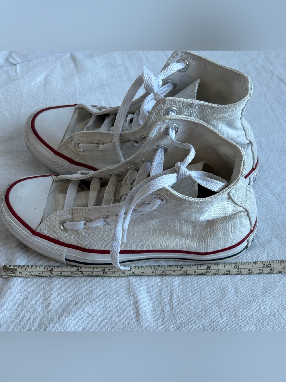 Converse chuck Taylor All Star White High-Top Sneakers with Red & Blue Stripe - Picture 12 of 15